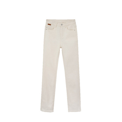 加绒直筒烟管裤加长版牛仔弹力女