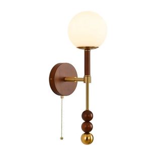 法式中古风卧室床头玻璃壁灯复古客厅灯拉线开关过道走廊灯床头灯