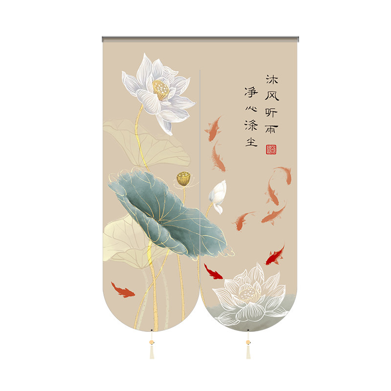 中式荷花门帘卫生间隔断帘免打孔