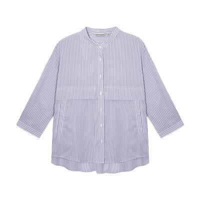 暇步士女夏宽松透气纯棉立领衬衫