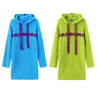 WildRooms针织睡裙家居卫衣裙连帽宽松百搭时尚可外穿睡衣女款冬