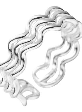 波浪戒指纯银韩国女性