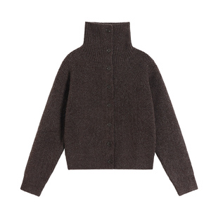 pusumede 季节实况 高领毛衣开衫女复古翻领宽松气质外套针织上衣