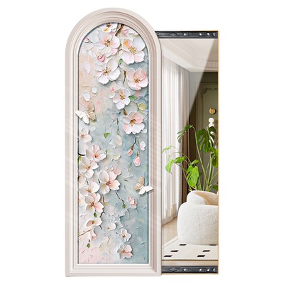 奶油风隐形推拉全身镜