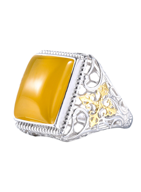 s925纯银方形戒指绿松石18k黄金