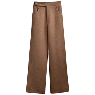 毛呢阔腿裤女秋冬季新款显瘦宽松直筒拖地裤加厚垂感高腰休闲裤子