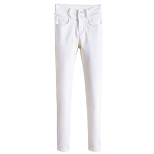 高腰白色牛仔裤女2025秋冬新款弹力加绒紧身显瘦铅笔九分小脚裤子