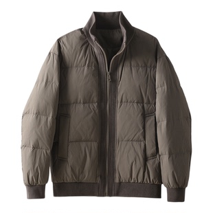 LUUD 针织罗纹拼接款立领外套男冬保暖防风白鸭绒蓬松轻盈羽绒服