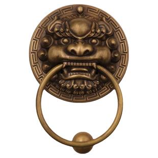 仿古纯铜兽头门环麒麟狮子头大门把手新中式庭院木门复古实心拉手