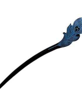 凤翎古风木簪发簪黑檀紫光檀镶嵌