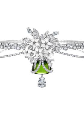 MOH贝母花卉嵌绿水晶颈圈项链