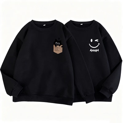 买一送一卫衣男秋冬季加绒加厚男女潮流长袖宽松学生保暖圆领上衣