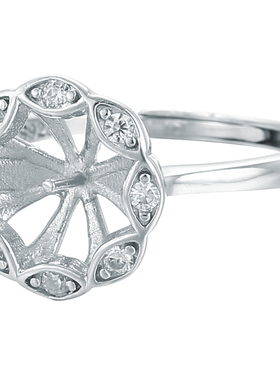 diy纯银花边镶嵌珍珠戒指空托