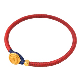 本命年金色福字扣手工泰蜡金刚结手链男女款情侣款转运简约红手绳