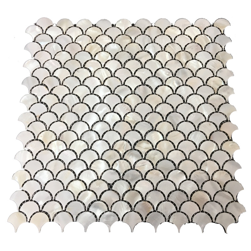 AFSJ扇形天然超白鱼鳞贝壳马赛克卫生间厨房美丽田园背景墙装修