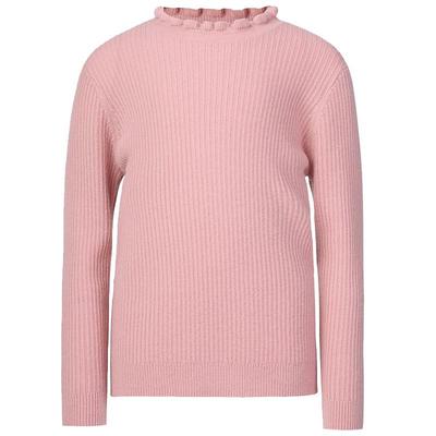 女童竖条坑条领口荷叶边羊绒衫