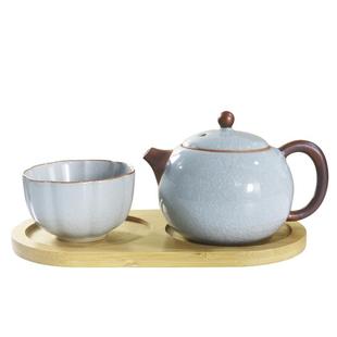天青一壶一杯配盘办公室一人茶具小套装哥窑陶瓷西施壶功夫茶具