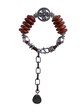 纯银金刚杵蜜蜡手链民族风