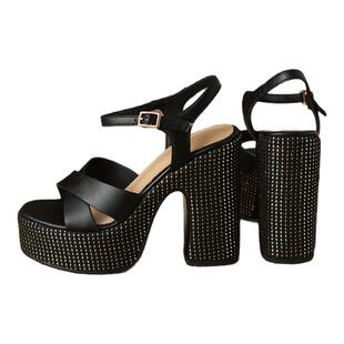 小个子增高12CM厚底女士凉鞋夏季2025新款防水台真皮粗跟高跟鞋