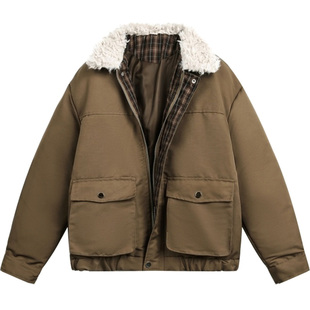 雅痞制噪美式复古巴恩风羊羔绒毛领棉衣男加厚飞行夹克高级感外套