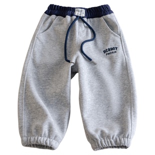 儿童裤子男童春秋款2026新款韩版字母刺绣中小童运动潮牌休闲卫裤
