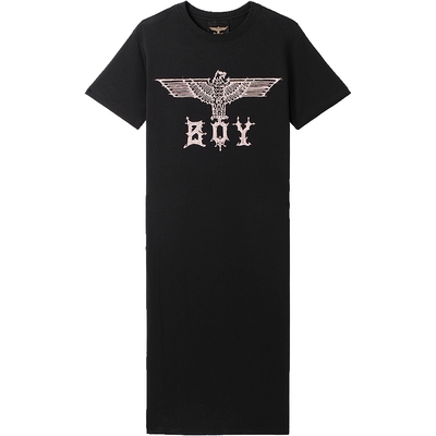 【粉钻蔷薇】BOYLONDON夏季女款直筒T恤裙翅膀黑色连衣裙W17015