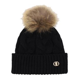 ELLE绞花毛线帽女秋冬针织帽学生保暖加厚护耳带毛球貉子毛可爱