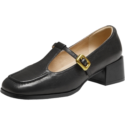 TATA他她女鞋2025年冬时尚气质玛丽珍鞋黑色新款粗跟鞋子UVD01CQ5