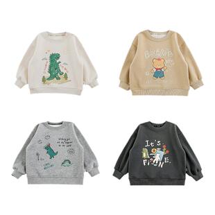 幼悠男童2025新款复古卡通圆领卫衣秋冬款加绒保暖宽松休闲上衣潮