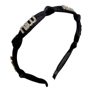 韩版水钻字母黑色丝绒发箍女秋冬气质高颅顶头箍百搭气质发卡头饰