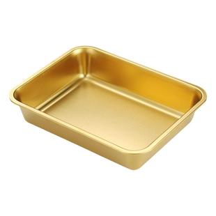 韩式不锈钢日式方盘金色平底托盘烤箱浅盘子烧烤盘小吃盘长方形