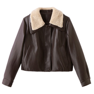 PU皮衣免洗羽绒服女冬季短款