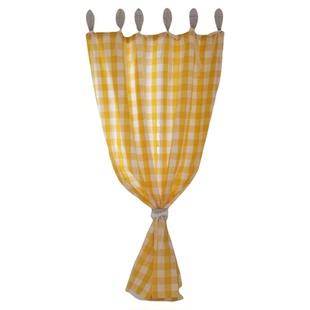 HEGALY 韩式中古风黄色格子窗帘门帘吊带款隔断帘厨房半帘复古ins