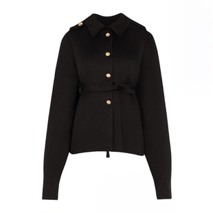 DPLAY2025冬季新款气质法式黑色斗篷大衣英伦风呢子大衣外套女