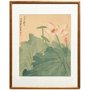 （荷花图）张大千客厅书房餐厅挂画实木框宣纸国画装饰画新中式
