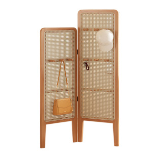 新中式屏风隔断墙角置物架简易办公室藤编转角柜室内客厅遮挡帘竹