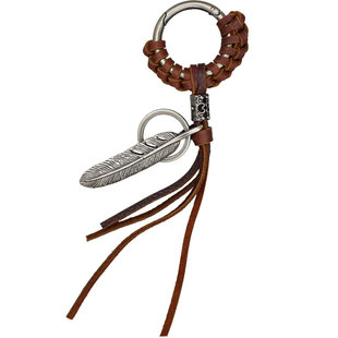 复古个性创意哈雷摩托机车汽车牛皮钥匙扣男改装挂件手工编织挂绳