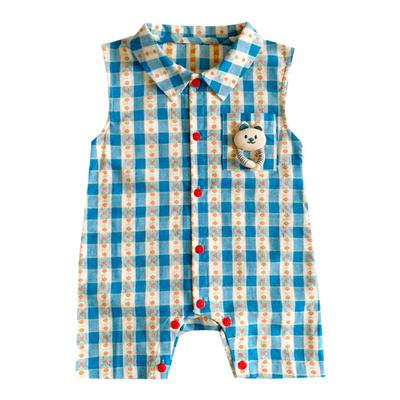 sarakids一家三口亲子装夏季新款蓝色格纹婴儿衣服超萌母子母女装