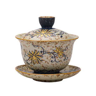 青花火石红三才盖碗陶瓷茶杯家用大号单个高档中式古风带盖泡茶碗