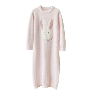 秋冬季半边绒睡裙女士小兔子长裙睡衣珊瑚绒家居服加绒加厚款睡袍