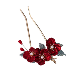 新中式头花红色插梳发夹女新娘订婚敬酒服晚礼u型发簪子发卡头饰