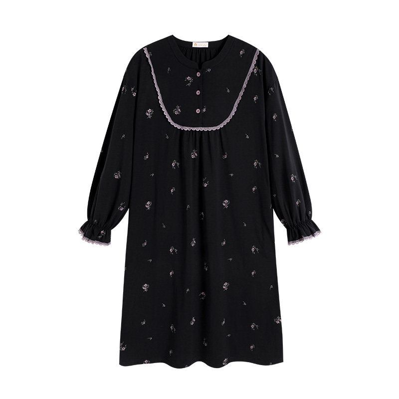 春秋季柔软棉复古花卉睡裙家居服