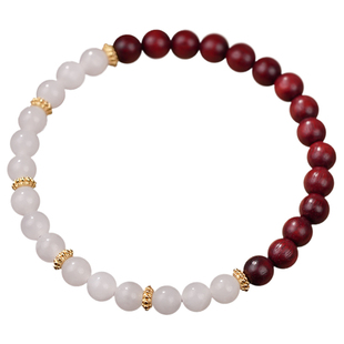 正品印度小叶紫檀招财转运手串天然和田白玉羊脂玉聚气守财手链女