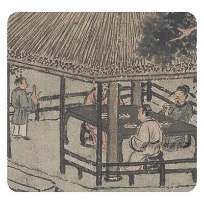 沈周《盆菊幽赏图》水墨山水画