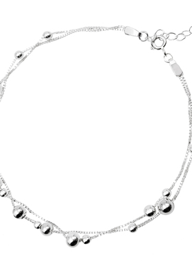 时尚气质双层圆珠手链纯银不过敏