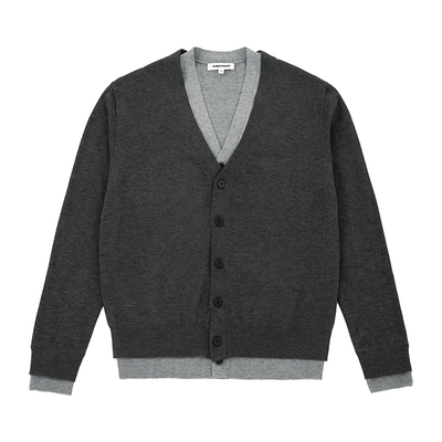 CLIMAX VISION慵懒老钱风羊毛混纺假两件叠穿撞色复古V领开衫毛衣