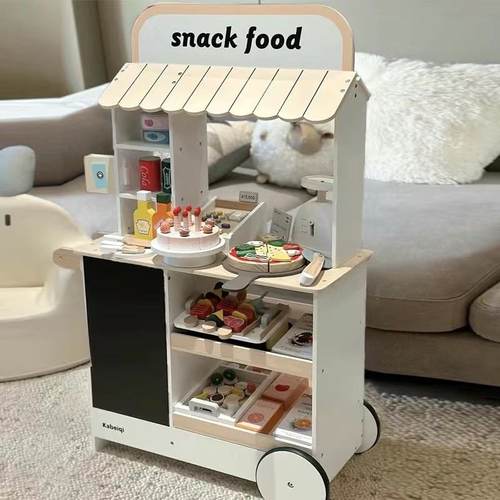 儿童丹麦商店套装木质购物车小卖部玩具蔬菜水果摊厨房套餐杂货铺