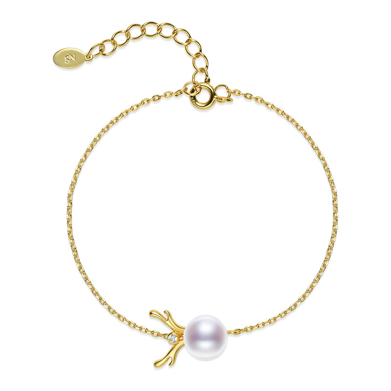 【圣诞礼物】京润珍珠 纯真鹿925银淡水珍珠手链7-8mm圆形珍珠女P