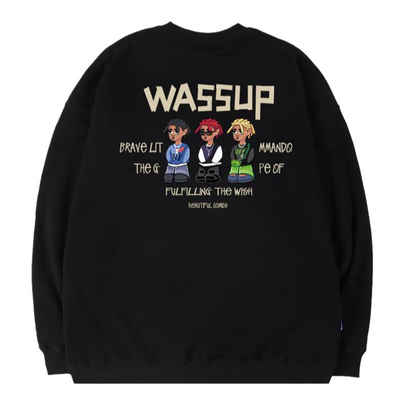 WASSUP潮牌高街圆领卫衣男纯棉