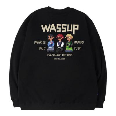 WASSUP潮牌高街圆领卫衣男纯棉